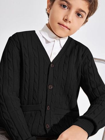 Haloumoning Boys Classic Buttons Up Thick Cable Knit Cardigan Sweater with Pockets 5-14 years in Saudi Arabia