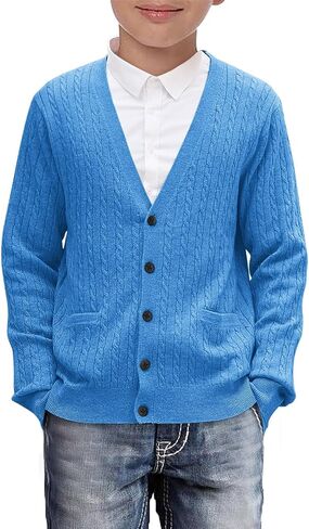 Haloumoning Boys Classic Buttons Up Thick Cable Knit Cardigan Sweater with Pockets 5-14 years in Saudi Arabia