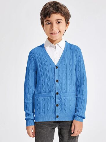Haloumoning Boys Classic Buttons Up Thick Cable Knit Cardigan Sweater with Pockets 5-14 years in Saudi Arabia