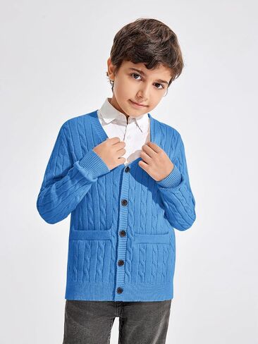 Haloumoning Boys Classic Buttons Up Thick Cable Knit Cardigan Sweater with Pockets 5-14 years in Saudi Arabia