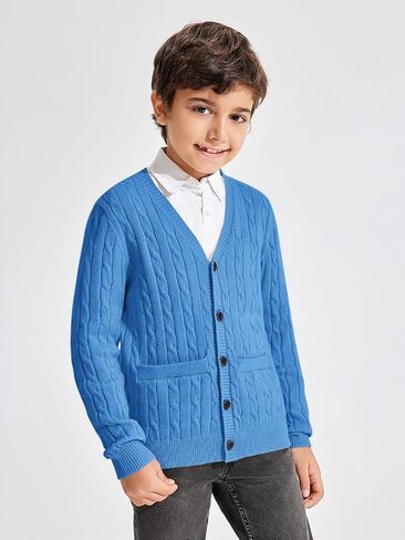 Haloumoning Boys Classic Buttons Up Thick Cable Knit Cardigan Sweater with Pockets 5-14 years in Saudi Arabia