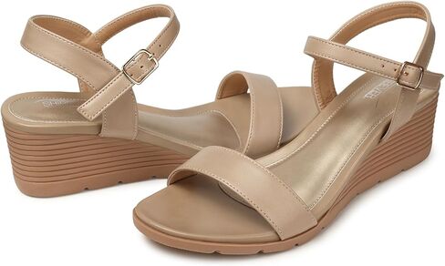 صنادل نسائية من SHIBEVER بكعب عريض مريح: صندل بحزام للكاحل بإبزيم - صنادل عارية للنساء - مقاس صيفي أنيق 10 in Kuwait