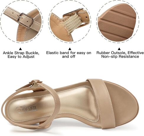صنادل نسائية من SHIBEVER بكعب عريض مريح: صندل بحزام للكاحل بإبزيم - صنادل عارية للنساء - مقاس صيفي أنيق 10 in Kuwait