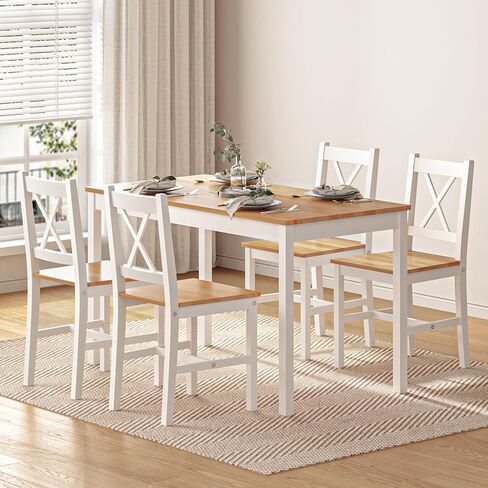 SogesHome 42.52'' Dining Table Set with 4 Chairs, 5-Piece Modern Chic Design, Premium Construction, Versatile Functionality, Easy Assembly, Oak and White Finish, Oak in Kuwait