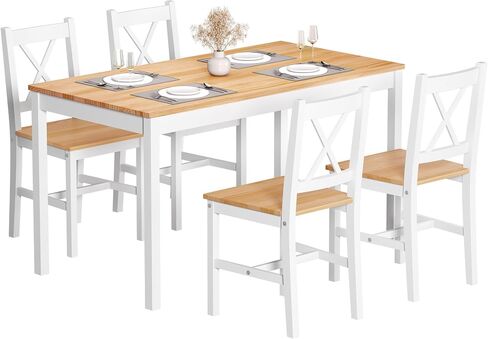 SogesHome 42.52'' Dining Table Set with 4 Chairs, 5-Piece Modern Chic Design, Premium Construction, Versatile Functionality, Easy Assembly, Oak and White Finish, Oak in Kuwait
