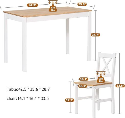SogesHome 42.52'' Dining Table Set with 4 Chairs, 5-Piece Modern Chic Design, Premium Construction, Versatile Functionality, Easy Assembly, Oak and White Finish, Oak in Kuwait