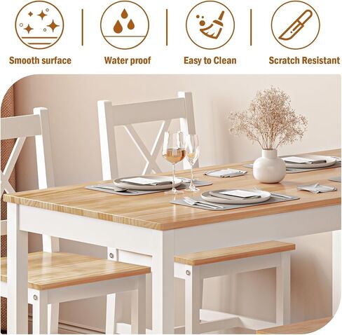 SogesHome 42.52'' Dining Table Set with 4 Chairs, 5-Piece Modern Chic Design, Premium Construction, Versatile Functionality, Easy Assembly, Oak and White Finish, Oak in Kuwait