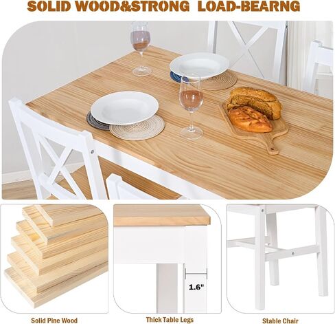SogesHome 42.52'' Dining Table Set with 4 Chairs, 5-Piece Modern Chic Design, Premium Construction, Versatile Functionality, Easy Assembly, Oak and White Finish, Oak in Kuwait
