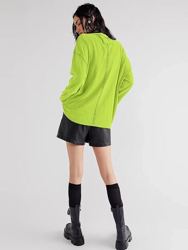 تي شيرت نسائي بأكمام طويلة من ATHMILE بلوزة غير رسمية بياقة دائرية 2023 Y2K تي شيرت أساسي in Kuwait