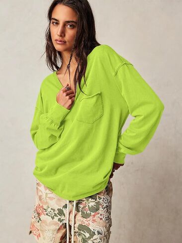 تي شيرت نسائي بأكمام طويلة من ATHMILE بلوزة غير رسمية بياقة دائرية 2023 Y2K تي شيرت أساسي in Kuwait