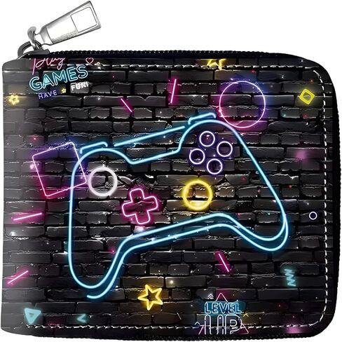 Boys Wallet Zipper Gaming Card Holders Zip Coin Pocket Bifold wallets for Gamer Kids Boy Teens with Gamepad Prints (Green Gamepad) in Saudi Arabia