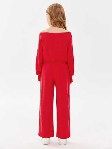 بذلة كاجوال للفتيات من Haloumoning بأكمام طويلة مكشوفة الأكتاف وواسعة الساق فضفاضة مع جيوب من 5 إلى 14 سنة in Kuwait