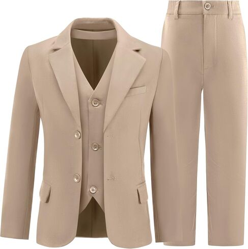 Boys' 3 Piece Suit Set with Suit Jacket, Vest, Pants, Formal Tuxedos Slim Fit Ring Bearer Outfit Size 2-20 in Kuwait