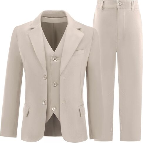 Boys' 3 Piece Suit Set with Suit Jacket, Vest, Pants, Formal Tuxedos Slim Fit Ring Bearer Outfit Size 2-20 in Kuwait