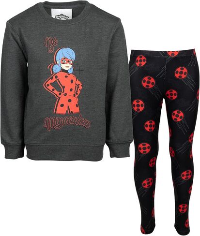 Miraculous Cat Noir Ladybug Girls French Terry Sweatshirt and Leggings Outfit Set Little Kid to Big Kid in Saudi Arabia