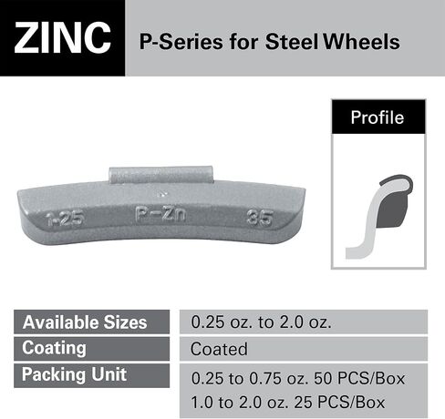 CKAuto P Style Zinc Clip on Wheel Weights 2.0oz, Coated, 25Pcs/Box Fit for Steel Wheel in Kuwait