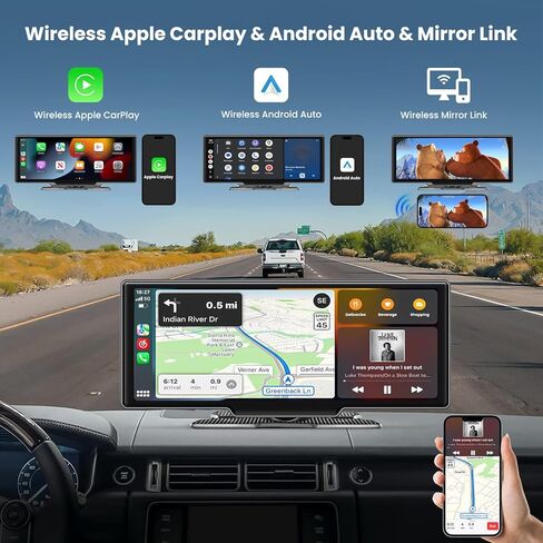 SANPTENT Portable Car Stereo Wireless Apple CarPlay & Android Auto, 7-Inch Full HD Touchscreen, Car Radio Audio Receiver Drive Screen, Drivemate, Rear Camera, Handsfree Voice Control, TF/USB/AUX Input in Kuwait