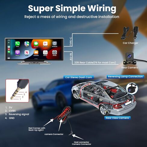 SANPTENT Portable Car Stereo Wireless Apple CarPlay & Android Auto, 7-Inch Full HD Touchscreen, Car Radio Audio Receiver Drive Screen, Drivemate, Rear Camera, Handsfree Voice Control, TF/USB/AUX Input in Kuwait