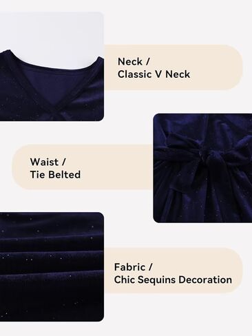 فستان DOKOTOO KIDS للفتيات برقبة على شكل حرف V وأكمام طويلة للحفلات مزين بالترتر مع حزام in Kuwait