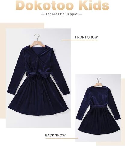 فستان DOKOTOO KIDS للفتيات برقبة على شكل حرف V وأكمام طويلة للحفلات مزين بالترتر مع حزام in Kuwait