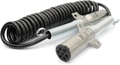 7 Way Plug ABS Coiled Cable Assembly for Power Brake Lights Black Jacket for Semi Truck Trailer Tractor in Saudi Arabia