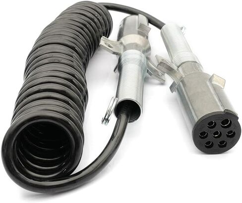 7 Way Plug ABS Coiled Cable Assembly for Power Brake Lights Black Jacket for Semi Truck Trailer Tractor in Saudi Arabia