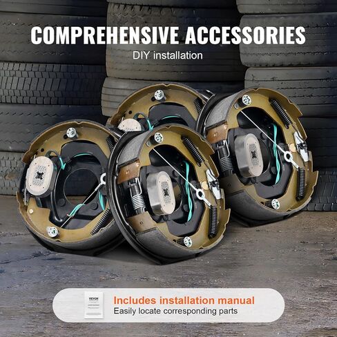 VEVOR Electric Trailer Brake Assembly, 10" x 2-1/4", 2 Pairs Self-Adjusting Electric Brakes Kit for 3500 lbs Axle, 4-Hole Mounting, Backing Plates for Brake System Part Replacement (2 Right + 2 Left) in Saudi Arabia