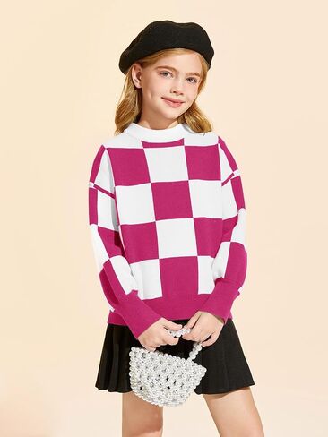 Girls Sweaters Kids Fashion Plaid Mock Neck Pullover Sweater Tops 5-14 Years in Saudi Arabia