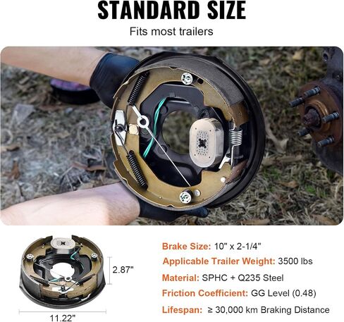 VEVOR Electric Trailer Brake Assembly, 10" x 2-1/4", 2 Pairs Self-Adjusting Electric Brakes Kit for 3500 lbs Axle, 4-Hole Mounting, Backing Plates for Brake System Part Replacement (2 Right + 2 Left) in Saudi Arabia