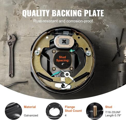 VEVOR Electric Trailer Brake Assembly, 10" x 2-1/4", 2 Pairs Self-Adjusting Electric Brakes Kit for 3500 lbs Axle, 4-Hole Mounting, Backing Plates for Brake System Part Replacement (2 Right + 2 Left) in Saudi Arabia