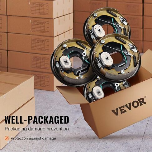 VEVOR Electric Trailer Brake Assembly, 10" x 2-1/4", 2 Pairs Self-Adjusting Electric Brakes Kit for 3500 lbs Axle, 4-Hole Mounting, Backing Plates for Brake System Part Replacement (2 Right + 2 Left) in Saudi Arabia