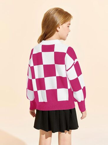 Girls Sweaters Kids Fashion Plaid Mock Neck Pullover Sweater Tops 5-14 Years in Saudi Arabia