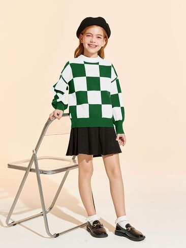 Girls Sweaters Kids Fashion Plaid Mock Neck Pullover Sweater Tops 5-14 Years in Saudi Arabia
