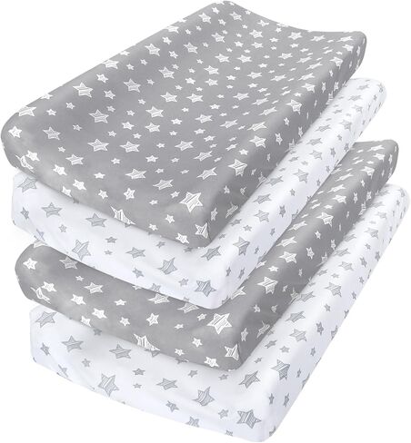 Changing Pad Cover for Boys Girls, Soft Unisex Diaper Change Table Sheets | Fit 32"x16" Contoured Pad, Comfy Cozy 2-Pack Cradle Sheets, Grey & White in Kuwait