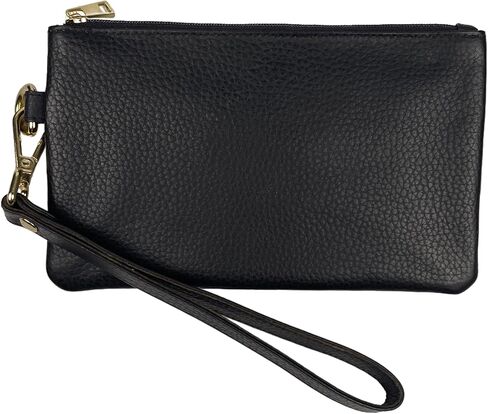 Women's Slim Leather Wristlet Clutch Wallet Purse with Detachable Wrist Strap - Pebble Grain (Red) in Saudi Arabia