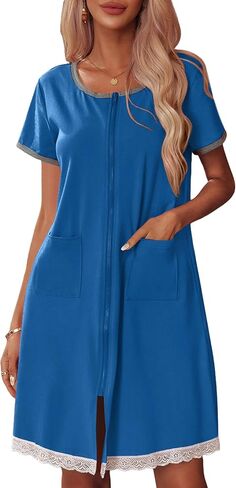 Ekouaer Womens Zip Front Robes Lightweight House Coat Zipper Nightgown(S-3XL) in Saudi Arabia