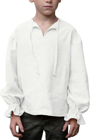 Boys Pirate Shirt Costume Kids Medieval Renaissance Costume Ruffled Long Sleeve Halloween Scottish Jacobite Tops in Kuwait