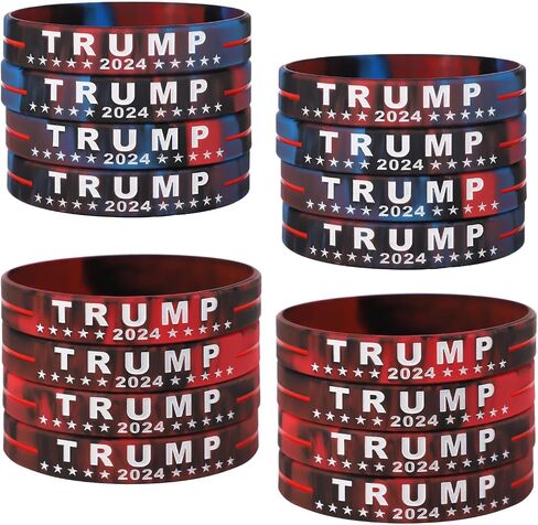 16pcs 2024 Trump Bracelet, Donald Trump Rubber Bracelets Take America Back Motivational Inspirational Wristbands Trump 2024 Silicone Bracelets for Teens Men Women(Black Red Blue, Black Red) in Saudi Arabia