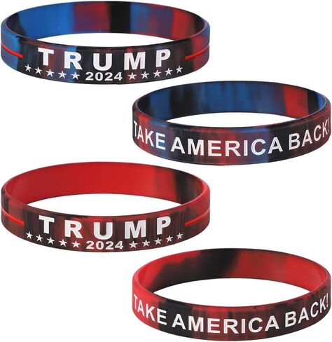 16pcs 2024 Trump Bracelet, Donald Trump Rubber Bracelets Take America Back Motivational Inspirational Wristbands Trump 2024 Silicone Bracelets for Teens Men Women(Black Red Blue, Black Red) in Saudi Arabia