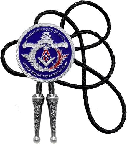 Moranse Bolo Tie with Masonic Monogram Symbol Design Style Western Cowboy Genuine and Cowhide Rope in Saudi Arabia