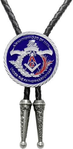 Moranse Bolo Tie with Masonic Monogram Symbol Design Style Western Cowboy Genuine and Cowhide Rope in Saudi Arabia