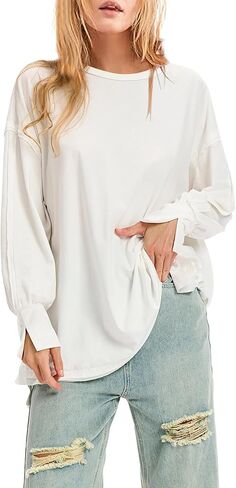 EXLURA Womens Fall Long Sleeve Shirts Casual Loose Crewneck Maternity Tops Fashion Trendy Outfits 2024 Workout Tunic Blouses in Saudi Arabia