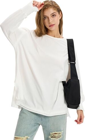 EXLURA Womens Fall Long Sleeve Shirts Casual Loose Crewneck Maternity Tops Fashion Trendy Outfits 2024 Workout Tunic Blouses in Saudi Arabia