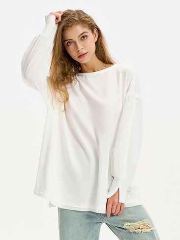 EXLURA Womens Fall Long Sleeve Shirts Casual Loose Crewneck Maternity Tops Fashion Trendy Outfits 2024 Workout Tunic Blouses in Saudi Arabia