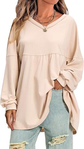 EXLURA Womens Fall Long Sleeve Shirts V Neck Casual Maternity Tops Loose Babydoll Pullover Dressy Tunic Blouses Outfits 2024 in Saudi Arabia