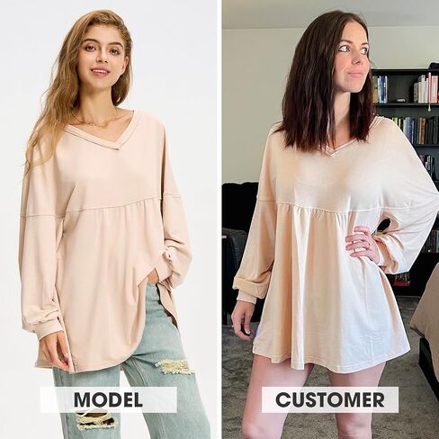 EXLURA Womens Fall Long Sleeve Shirts V Neck Casual Maternity Tops Loose Babydoll Pullover Dressy Tunic Blouses Outfits 2024 in Saudi Arabia