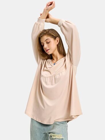 EXLURA Womens Fall Long Sleeve Shirts V Neck Casual Maternity Tops Loose Babydoll Pullover Dressy Tunic Blouses Outfits 2024 in Saudi Arabia