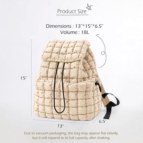 ODODOS Quilted Backpack for Women Lightweight Puffer Hiker Pack Drawstring Padding Travel Gym Bag, Avocado in Saudi Arabia