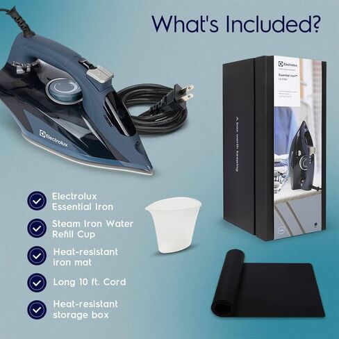 مكواة بخار الكترولوكس الاحترافية للملابس، مكواة ملابس بقوة 1700 واط مع حرارة سريعة، مكواة بخار قابلة للتعديل وقاعدة سيراميك ذاتية التنظيف - أزرق، LX1700 in Kuwait