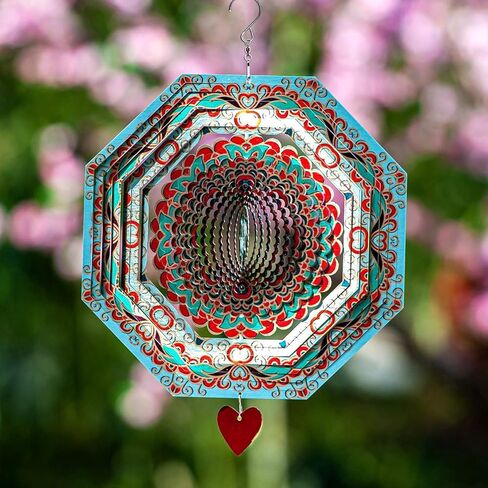 Wind Spinner Mandala Hibiscus 12 inches – 3D Stainless Steel – Laser Cut Metal Art Geometric Pattern - Hanging Wind Spinner, Kinetic Yard Art Decorations - Indoor/Outdoor Decor in Saudi Arabia